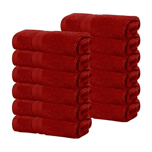 Superior Cotton Face Towel/Washcloth Set, Daily Use, Bathroom, Guest Room, Resort, Spa, Facial, Home, Soft Plush Absorbent Small Towels, Zero Twist, Smart Dry Collection, Set of 12, Crimson - color: Crimson, size: 12PC Face Towel