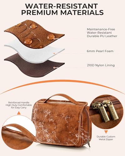 Elviros Hanging Travel Toiletry Bag Gift for Men，Mens Toiletries Bag Gifts Set Shaving Dopp Kit Water-resistant Bathroom Toiletries Organizer PU Leather Cosmetic Bags 2 Pack - color: Brown, size: 2 Pack