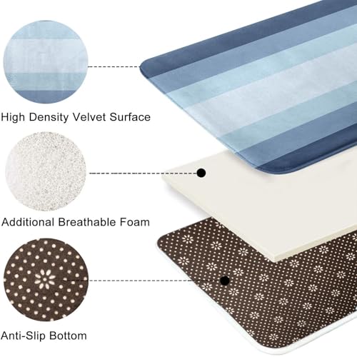 ArtSocket Blue Coastal Ombre Bathroom Set with Shower Curtain and Bath Rugs and Accessories, Striped Nautical Modern Non-Slip 3 Piece Set, 72"L x 72"W Curtain with 23.6"L x 15.7"W + 19.7"x 31.5" Rugs - color: Blue Ombre