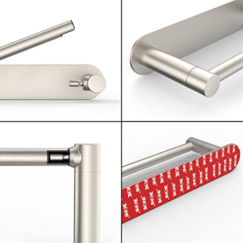 Adhesive Toilet Paper Holder Brushed Nickel Bathroom Double Post Pivoting Toilet Tissue Holder Roll Holder Stick On No Drilling Stainless Steel and Zinc Alloy - color: Brushed Nickel