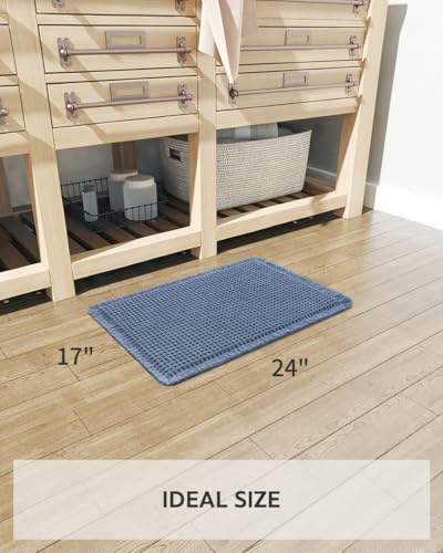 tchdio Waffle Bath Mat, Super Absorbent Non Slip Bath Mats for Bathroom, Ultra Soft Bathmat, Machine Washable, Blue, 17" x 24" - color: Blue, size: 17" x 24"
