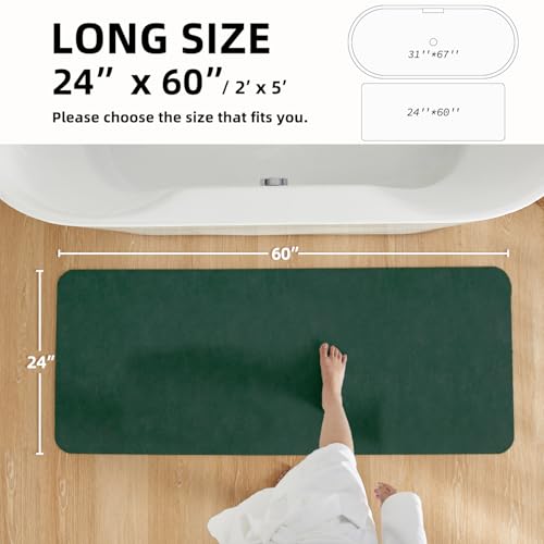 TYUU Bathroom Mat Quick Dry, Bathroom Rugs Non Slip Washable Thin Absorbent Bath Mat Fits Under Door Bathroom Floor Mat Perfect for Bath, Shower, or Sink 24"x60" Dark Green - color: Dark Green, size: 2' X 5' (Rectangular)