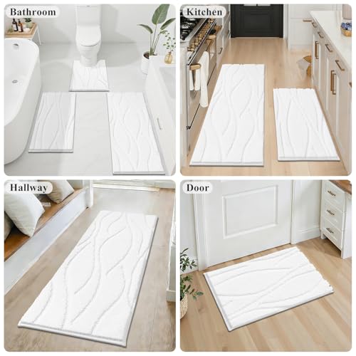 Bsmathom Bathroom Rugs Sets 3 Piece, Soft Non Slip Microfiber Bath Mat and U-Shaped Contour Toilet Rug, Machine Washable Absorbent Shaggy Bathroom Set, White - color: White