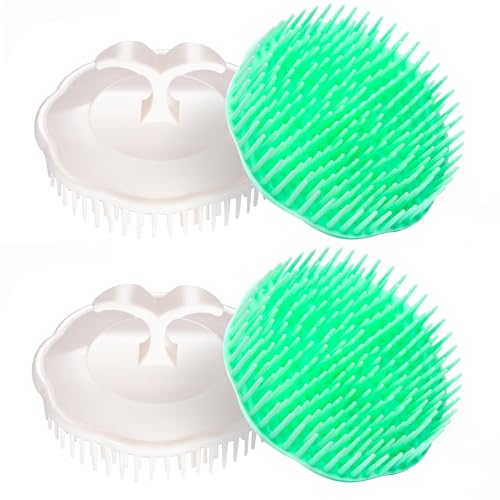 Aroveea Hair Scalp Brush Dandruff Cleaning Brush Shower Scalp Shampoo Brush Scalp Massager Pack of 4 (White and Green) - color: White and Green