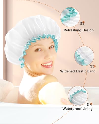 mikimini Shower Cap for Women and Girls,Reusable,Waterproof, Washable, Cute and Soft,White - color: White, size: Medium (Pack of 1)