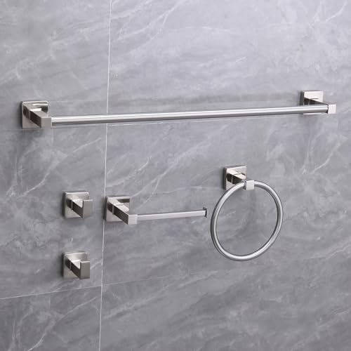 5 Pieces Brushed Nickel Bathroom Hardware Set,Wall Mounted 23.6 inch Towel Bar Set,Towel Rack Set,Toilet Paper Holder, Bathroom Accessories Set - color: Brushed Nickel