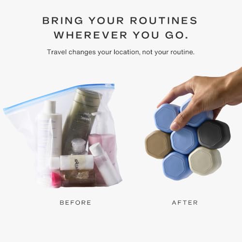 Cadence Travel Containers - Daily Routine Capsule Set - Magnetic Containers with Lids,4 Flex Mediums (1.32oz) & 3 Flex Smalls (0.56oz) - Shampoo, Conditioner, Body Wash, Pills, & More - Pacific - color: Pacific