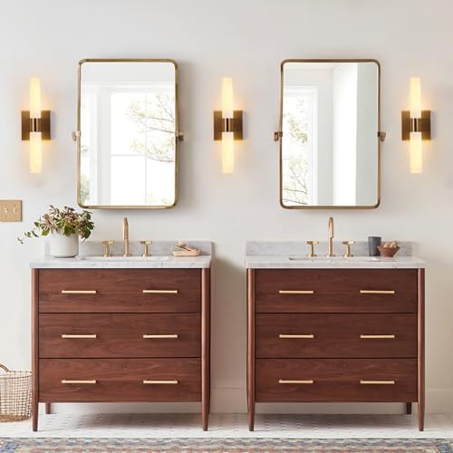 KUZZULL Modern Wall Sconces, Set of 2 Brushed Brass Gold, Frosted Glass Shade, Indoor Wall Mounted Lights, Bathroom Sconces, 36 cm, for Bedroom Wall Lamp - color: brass gold frosted