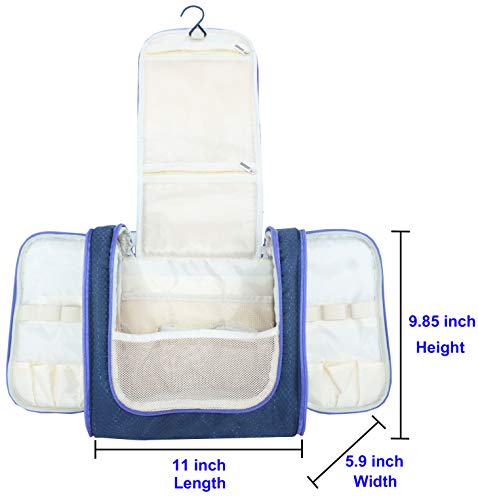 Freegrace Extra Large Hanging Toiletry Bag for Men and Women - Water-Resistant Nylon Travel Bathroom Organizer for Cosmetics, Makeup, and Toiletries - color: Dark Blue