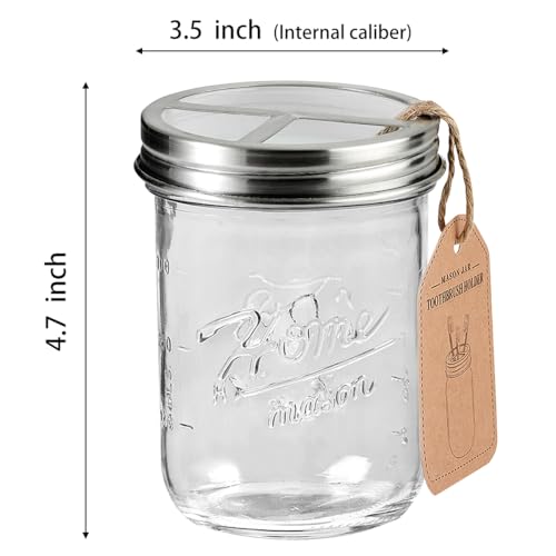 SheeChung Mason Jar Toothbrush Holders, Glass Toothbrush Holders for Bathroom, Bathroom Essentials, Mason Jar Bathroom Accessories Set, Bathroom Countertop Organizer-Brushed Steel - color: Brushed Steel