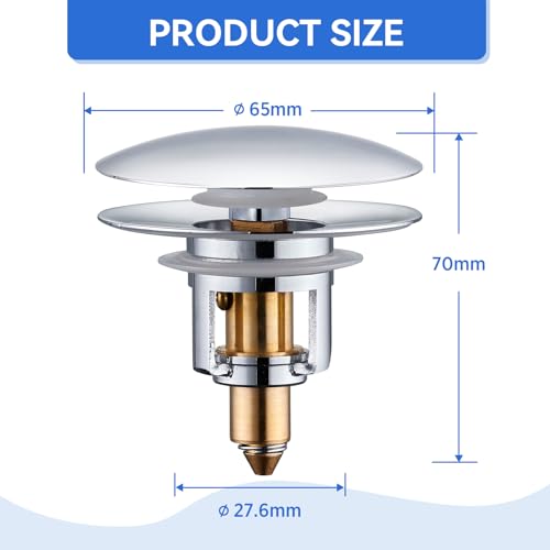Bathroom Sink Drain Stopper, 2-in-1 Pop Up Sink Drain Stopper Strainer for 1.06"-1.65" Basin Drain Holes, Brass Bounce Core Sink Stopper with Anti-Clogging Hair Catcher - color: Chrome Silver(l)-1p