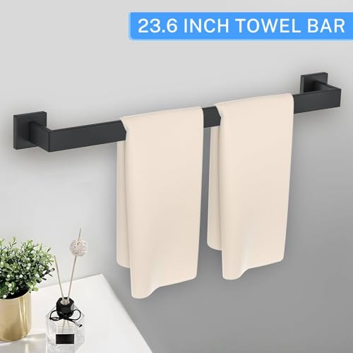 5 Pieces Towel Bar Set Matte Black Bathroom Hardware Accessories Set Include Towel Rack TP Holder Towel Ring Coat Hooks Stainless Steel Wall Mounted Towel Holder Set for Bathroom,23.6 in - color: 5 Pcs Matte Black