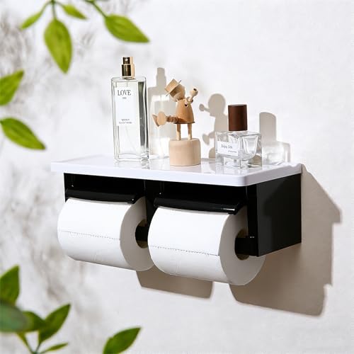 Black Double Bathroom Tissue Holder, Matte Black Double Toilet Paper Holder, Double Toilet Paper Holder with Storage for Residential & Commercial Bathroom - color: Abs White&black, size: Full