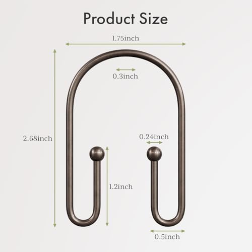 AmazerBath Shower Curtain Hooks, Simple Bronze Double Shower Curtain Hooks Rust Proof, Non-Slip Simple Shower Curtain Rings, Metal Shower Hooks for Shower Curtain Liner Bathroom, 12Pcs - color: Bronze, style: Minimalist