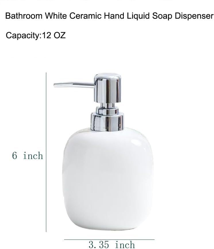 12OZ White Ceramic Soap Dispenser for Bathroom Liquid Hand Dish Pump Soap - color: Oval