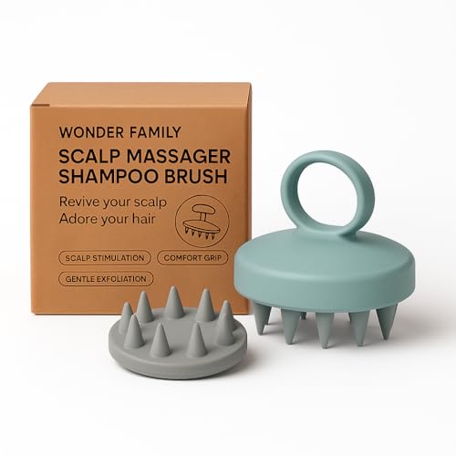 WONDER FAMILY Silicone Scalp Scrubber for Dandruff – Serum, Balm, & Hair Oil Applicator – Scalp Massager Hair Growth for Men, Women – Shampoo Massager Brush or Head Scratcher (Blue) - color: Blue