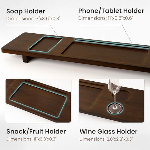 Teak Bathtub Tray - Wood Bath Caddy Tray 29" for Small Tubs - Adjustable Bathtub Table Trays - Luxury Shower Organizer for Home Spa Relaxation and Reading - Dark Walnut Color - color: Dark Walnut-a, size: 29" x 9" x 2"