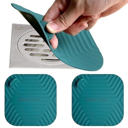 Shower Drain Cover Tub Stopper,2 Pieces Sewer Anti-Odor Mat Deodorizing Drain Plugs for Kitchen,Bathroom and Laundry(5.9x5.9 inch) Blackish Green - color: Blackish Green/2-piece Set