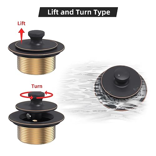 Oil Rubbed Bronze Tub Drain Trim Set Conversion Kit Assembly，All Brass Lift & Turn Bathtub Drain Replacement Trim Kit with Two-Hole Overflow Faceplate and Universal Fine/Coarse Thread - color: Orb