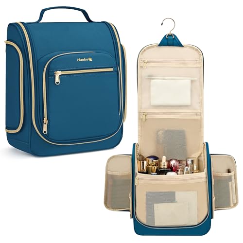 Hanke Hanging Travel Toiletry Bag for Men and Women, Water-Resistant Toiletries Bag Makeup Organizer with Hook, Cosmetic Bag for Bathroom & Travel Essentials Accessories, Navy Blue - color: Navy Blue