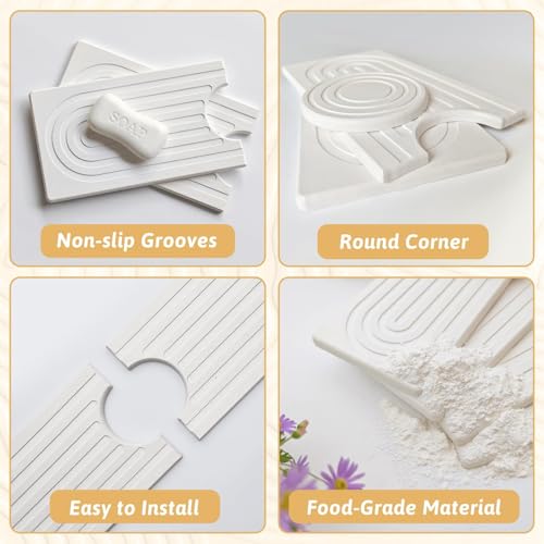 Faucet Mat for Kitchen Sink, 18" Wide Diatomite Fast Drying Stone Tray, Super Absorbent, Prevents Moisture Buildup, Faucet Water Splash Guard for Bathroom Counter, Sink Protector Gift for Mom, White - size: 18" x 5"