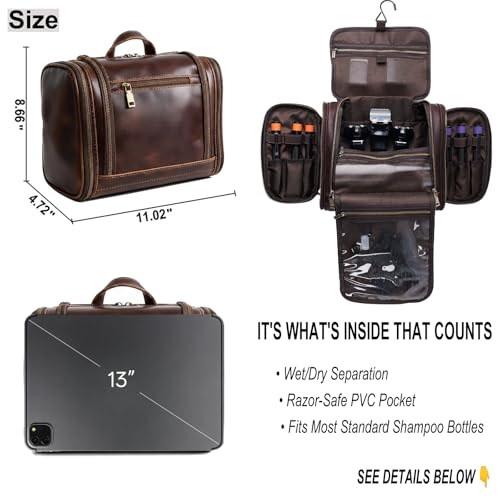 Personalized Leather Toiletry Bag for Men Women, Genuine Leather Toiletries Organizer, Travel Hanging Large Bathroom Shaving Kit, Gift Ideas for Groomsmen, Dad, Husband, Boyfriend, Birthday, Christmas - color: Customize