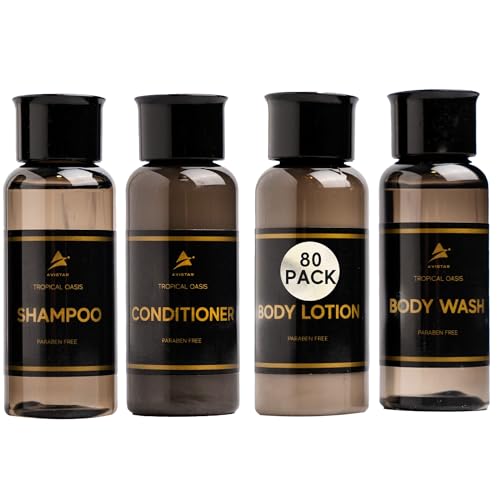 80 Piece Set Hotel Guest Soaps for Bathroom, Travel Size Bulk Toiletries Set, Supplies for Guests, 20 Pack w/ 20 Shampoo 20 Conditioner 20 Body Wash 20 Lotion - size: 80 Piece Set