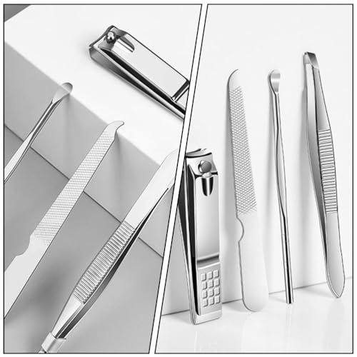 BESTYASH Nail Clipper Set with Nail File Eyebrow Tweezers & Ear Pick in Portable Storage Case Stainless Steel Manicure Tool Kit for Home and Travel Care