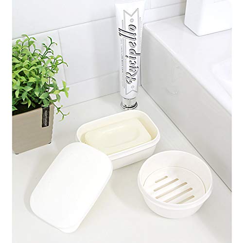 [LENITH] Travel Soap Dish Soap Case Holder Portable Clear Soap Container Box Bathroom/Gym Shower/Outdoor Camping (Round White) - color: Round White