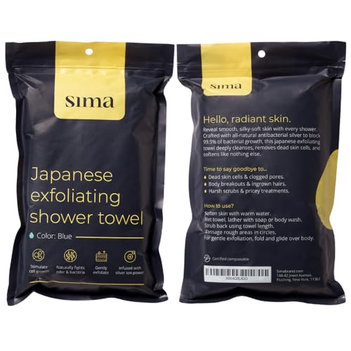 Sima Brand Exfoliating Washcloth Face & Body Scrub Towel - Japanese Exfoliating Towel with Hexagon Fibers, Body Scrubber with 2 Sides for Scrubbing & Washing, Extra Long Body Towels (Green) - color: Green