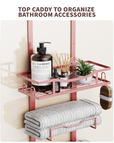 Hanging Towel Racks for Bathroom No Drill - 6-Tier Over The Door Bath Towel Storage Organizer for Small Bathrooms - Tiered Back of Door Towel Holder Hanger for Rolled Towels RV Camper Rose Gold - color: Rose Gold, size: 6 tier