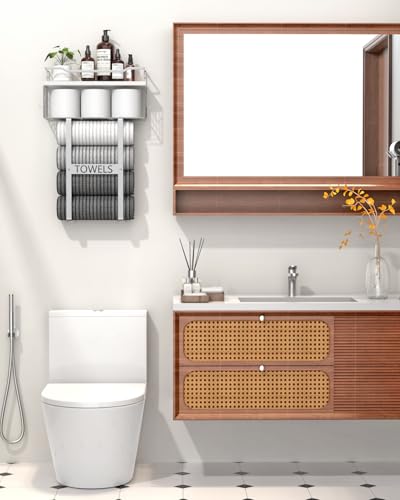 Towel Racks for Bathroom Wall Mounted - Bath Wall Towel Holder Set Above Toilet Storage, Rolled Towel Shelf Organizer for Small Bathroom, Wood Vertical Towel Rack for Bathroom Wall Decor Silver - color: Silver