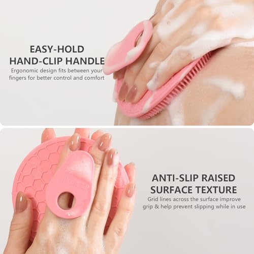 Silicone Body and Face Scrubber Set 3 Pack, BEAUTAIL Shower Bath Scrubber, Gentle Exfoliating Brush for Women Men Baby Sensitive Skin, More Hygienic Than Traditional Loofah, Long Lasting, Pink+Green - color: Pink+green