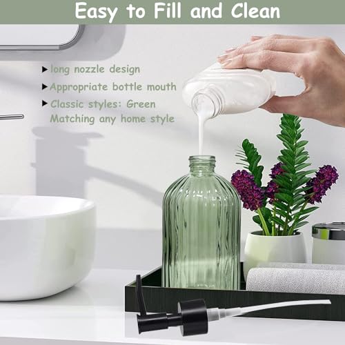 Green Glass Soap Dispenser with Black Plastic Pump, 13.5oz Refillable Liquid Hand Soap Dispenser, Lotion Dish Soap Dispenser for Modern Home Decor, Bathroom, Kitchen Countertop, Hotel - color: Green