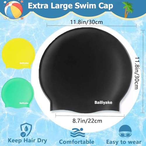 3 Pack Extra Large Swim Cap for Braids & Dreadlocks - Waterproof Silicone Swim Hat for Women with Long Thick Hair, Protective Swim Cap Cover Ears for Swimming, Shower, Bathing - color: Black+Green+Yellow