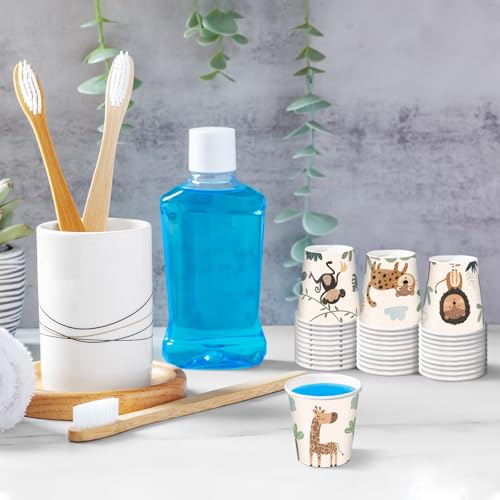 RUSPEPA 2 oz Bathroom Cups, Kids Disposable Paper Cups - 100 Pack Set Lovely Animals Design Printed - Mini Mouthwash Rinse Paper Cups for Home, Bathroom, Picnic, Party, and Events - color: Lovely Animal, size: 2oz