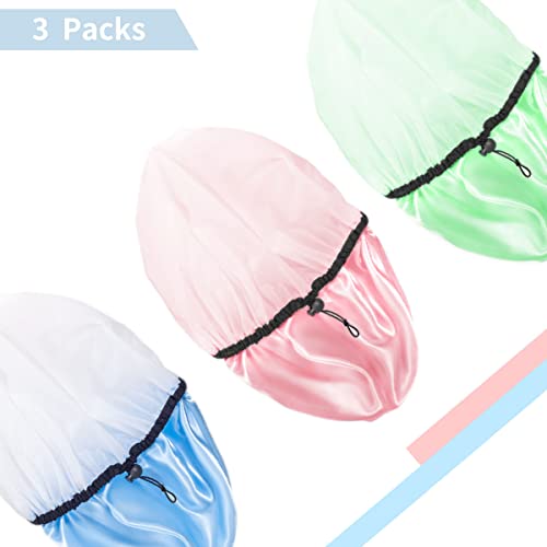 Auban Shower Cap for Women, Adjustable Reusable, Extra Large, Double-Layer Waterproof Bathing cap, Waterproof Exterior, EVA Lining, Hair Cap for All Hair Lengths, 3 Colors - color: pink,blue,green