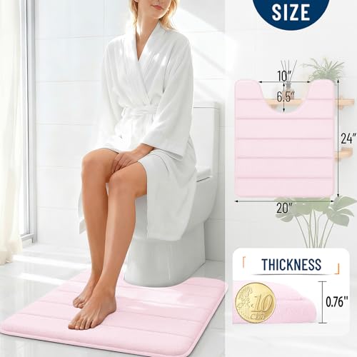 OLANLY Memory Foam Toilet Rugs U Shaped 24x20, Super Soft Absorbent Contour Bath Rugs, Quick Dry, Machine Washable Toilet Mat, Bathmat Floor Carpet, Bathroom Home Decor Accessories, Pink - color: Pink, size: 24" X 20" Contour Rug