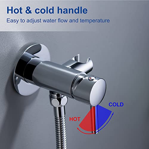 SHAMANDA Warm Water Bidet Sprayer for Toilet with Hot and Cold Brass Rough-in Valve, Stainless Steel Round Handheld Bidet Attachment Set for Feminine, Pets and Baby Diaper Wash, Polished Chrome BDS09 - color: Chrome, style: Hot & Cold Water Modes-Round