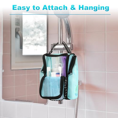 Cosmos Mesh Shower Caddy Toiletry Organizer Hanging Shower Tote Bag, Quick Dry Shower Organizer Portable Bath Bag with Durable Zippers & Side Pockets for Travel Gym Swimming Beach & Camp (Aqua Blue) - color: Aqua Blue