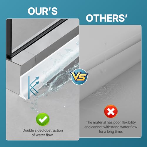 39 Inch Shower Threshold Water Dam, Silicone Door Bottom Seal | Transparent self adhesive collapsible barrier, dry wet separation splash guard, collapsible stopper for bathroom floors
