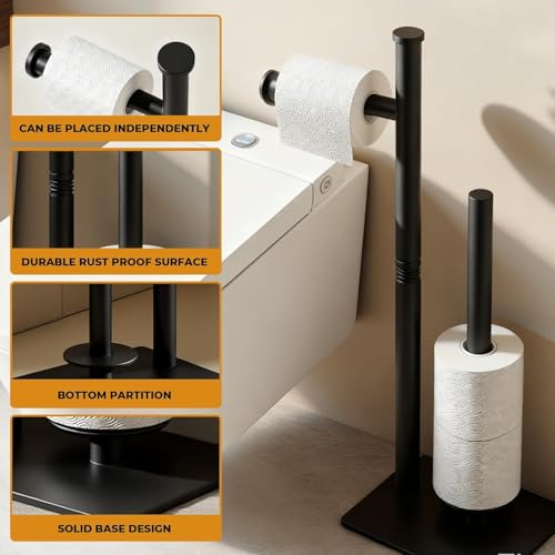 Toilet Paper Holder Stand, Bathroom 23.6 Inch Toilet Paper Storage Standing Modern Matte Black SUS304 Stainless ToiletPaper Freestanding Roll Stand for 4 Rolls - size: Style 1