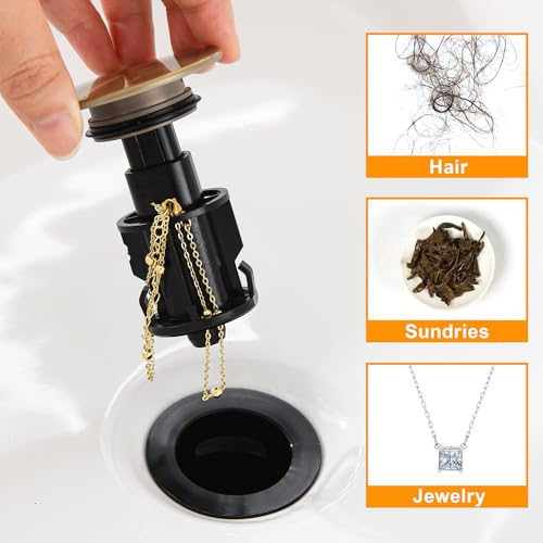 TIORIY Vessel Sink Drain Without Overflow, Plastic Bathroom Pop up Sink Drain Fit for 1 3/4 Inch Vessel Sink, Built-in Anti Clogging Sink Stopper, Brushed Gold - color: No Overflow Brushed Gold