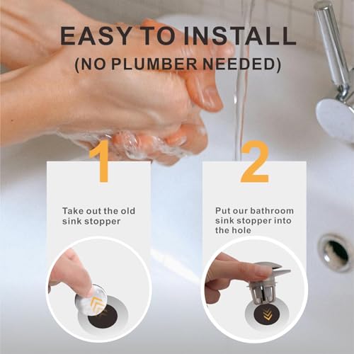 WELLUP Brushed Nickel Bathroom Sink Stopper 2 Pack,Sink Drain Stopper Pop Up - color: Brushed Nickel-2