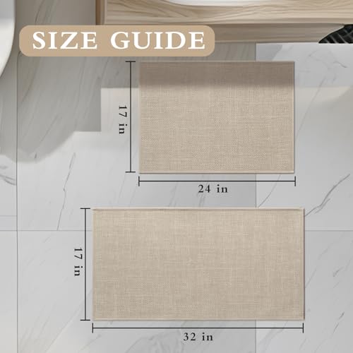YIHOUSE Beige Bathroom Rug Sets 2 Piece, Bathroom Mat Quick Dry, Thin Bath Rug Set,Absorbent Bath Mat for Bath Room Non Slip Washable for Toilet and Floor(17"x24"+17"x32") - color: Beige, size: 2 Piece (17"x24" + 17"x32")