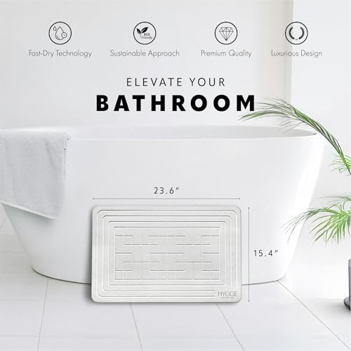 Diatomaceous Earth Stone Bath Mat - Ivory Tile | Modern Fast Dry Bathroom Floor Shower Mat, Quick Drying Premium Luxury Diatomite Spa Stone Gift, Non-Slip Base, 23.6” x 15.4” - color: Ivory Tile