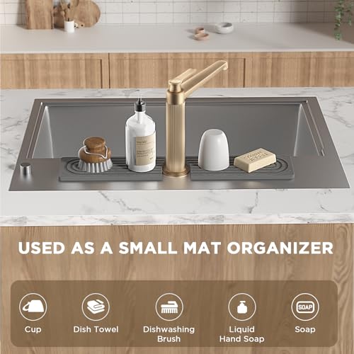 Faucet Mat for Kitchen Sink, Diatomite Stone Drying Sink Protectors, Bathroom Faucet Splash Guard, Quick Dry Water Absorbing, Non-Slip Stone Tray for Kitchen Counter, Grey, 20" x 3.9" - color: Grey, size: 20" x 3.9"