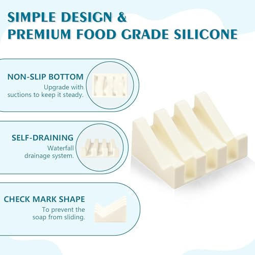 Self Draining Soap Dish Holder,Silicone Soap Dish,for Bathroom,Kitchen, Sponges，Can Extend Soap Life，Keep Soap Bars Dry and Easy Cleaning (Cream White,4-Pack) - color: Cream White,4-pack