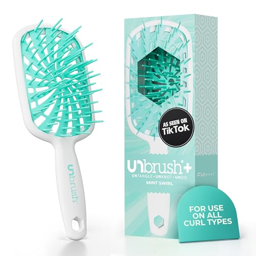 FHI Heat UNbrush Plus — Curly Hair Brush for Gentle & Effective Detangling on Wet or Dry Fragile Hair Types — Detangler Brush w/ 84 UltraFlex Bristles, Ultra-light, Vented, Anti Static Hairbrush - color: Mint Swirl