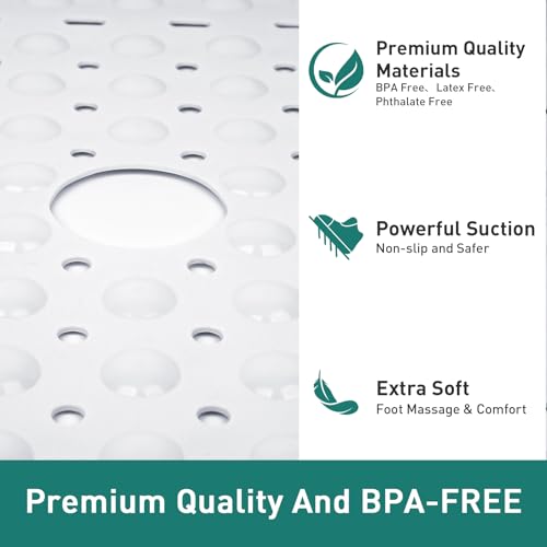 Large Square Shower Mat 27 x 27 Inch White, Non Slip Shower Bathtub Mats for Inside Shower With Big Suction Cups Drain Holes, Anti Slip Bathroom Floor Shower Stall Mats, Easy Clean, BPA-Free - color: White